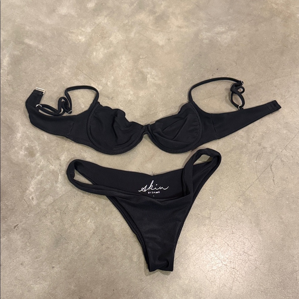 SAME Black Bikini ribbed Set